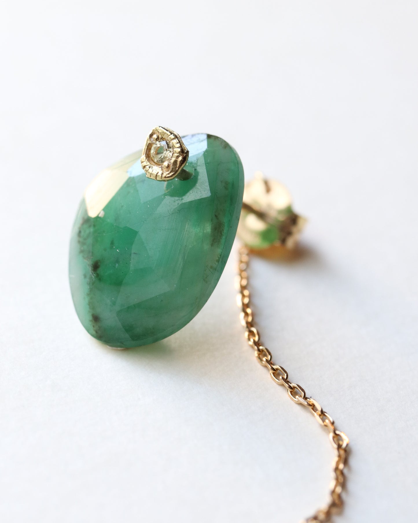 Flat Pierced Earring - Emerald -