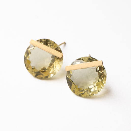 Bar stone Pierced Earring - Lemon Quartz -