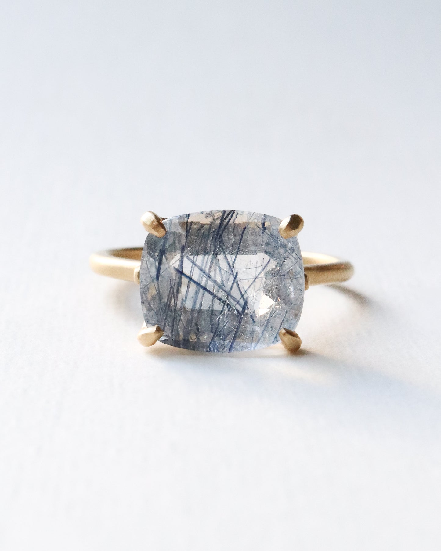Prong Ring - Blue Tourmaline in Quartz -