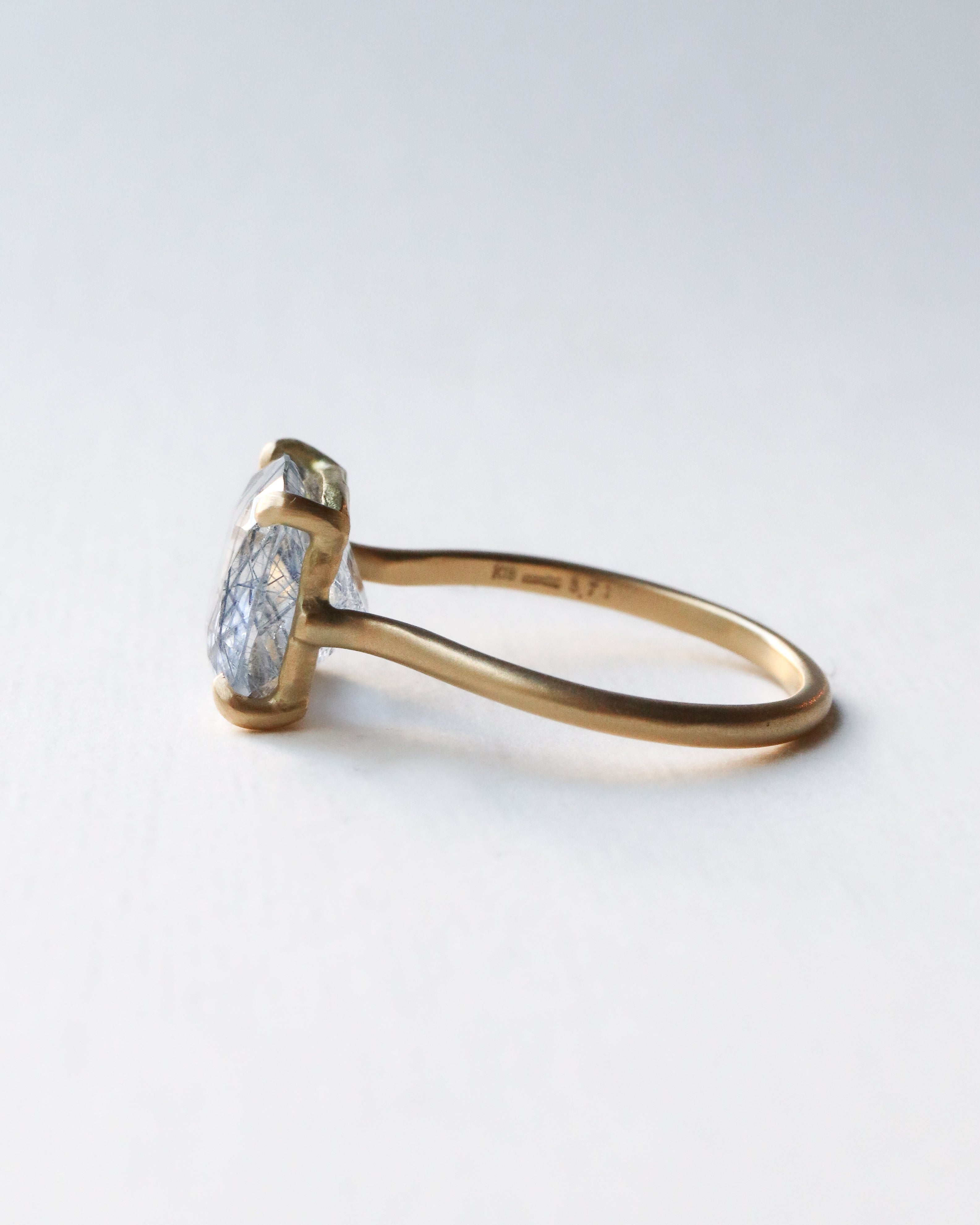 Prong Ring - Blue Tourmaline in Quartz -