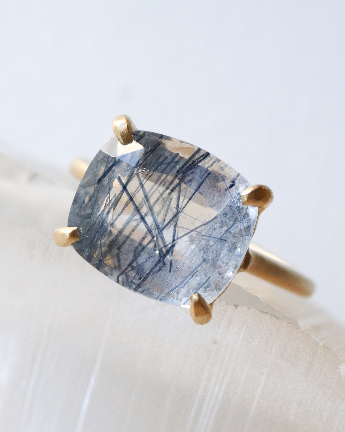 Prong Ring - Blue Tourmaline in Quartz -