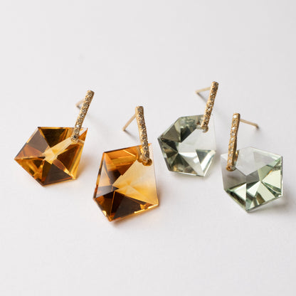 Hibiki 石穿孔耳环 - 黄水晶/钻石 -
