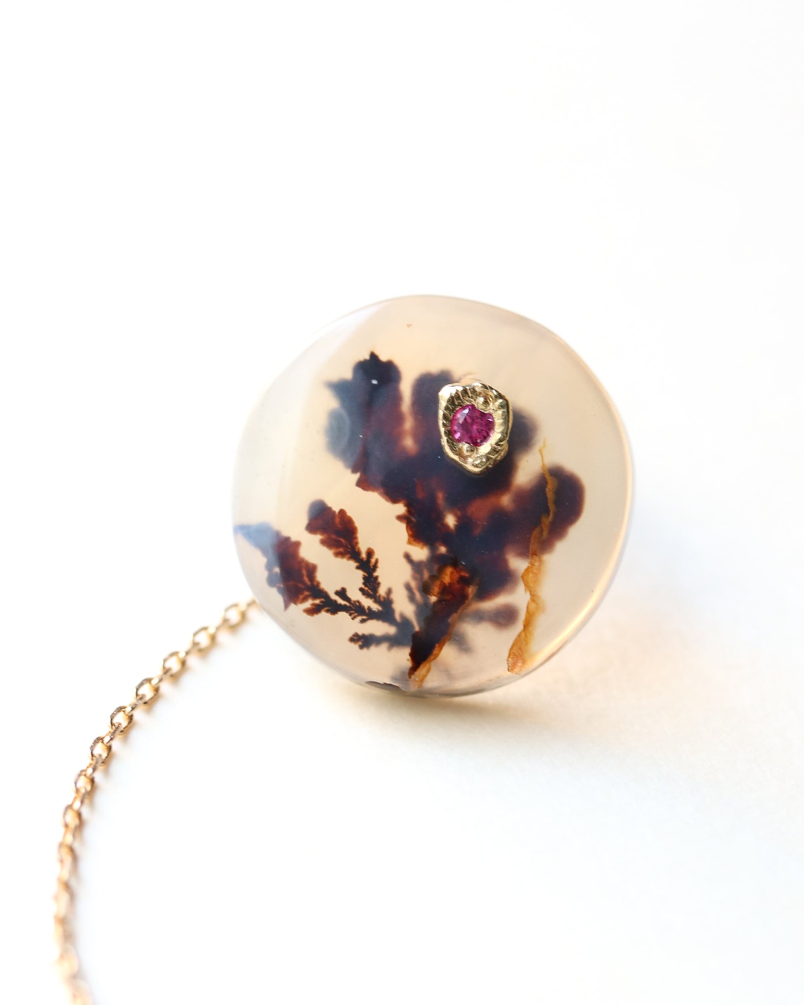 Flat Pierced Earring - Dendritic Quartz -
