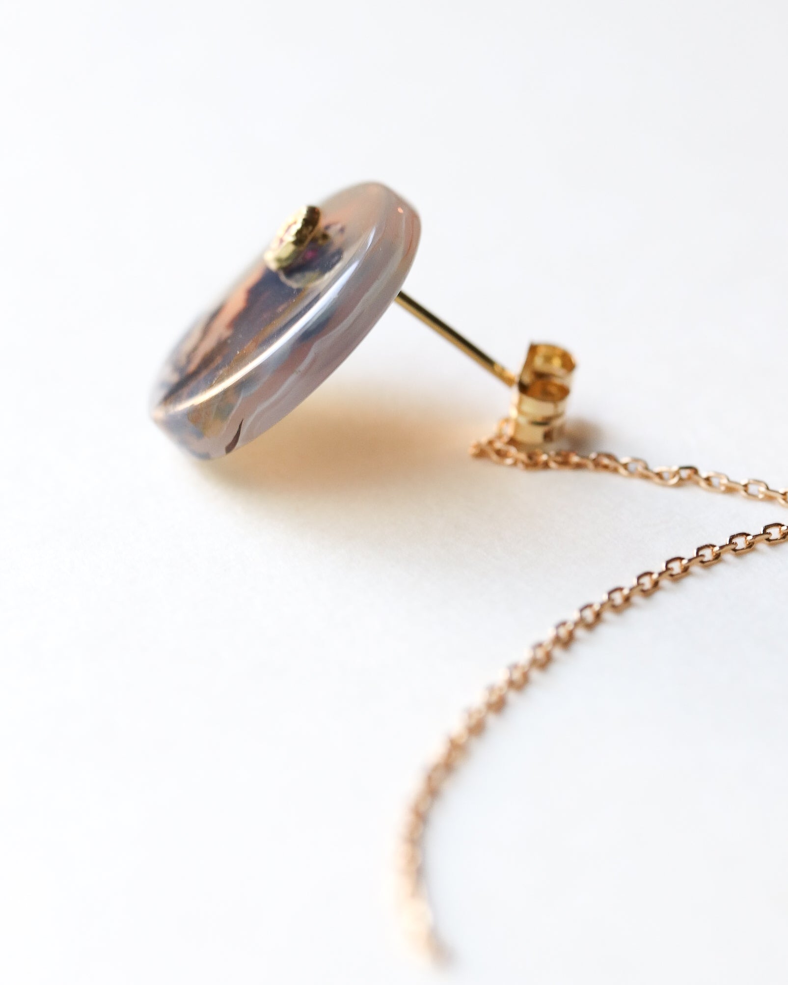 Flat Pierced Earring - Dendritic Quartz -