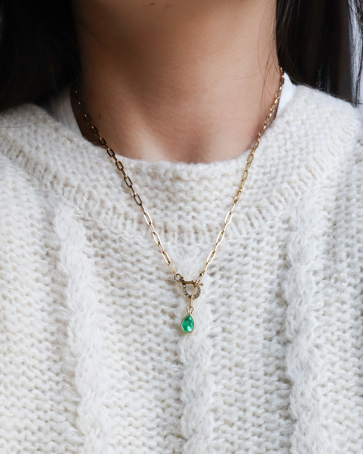 Horseshoe Collet Necklace - Emerald -