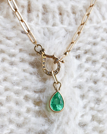 Horseshoe Collet Necklace - Emerald -