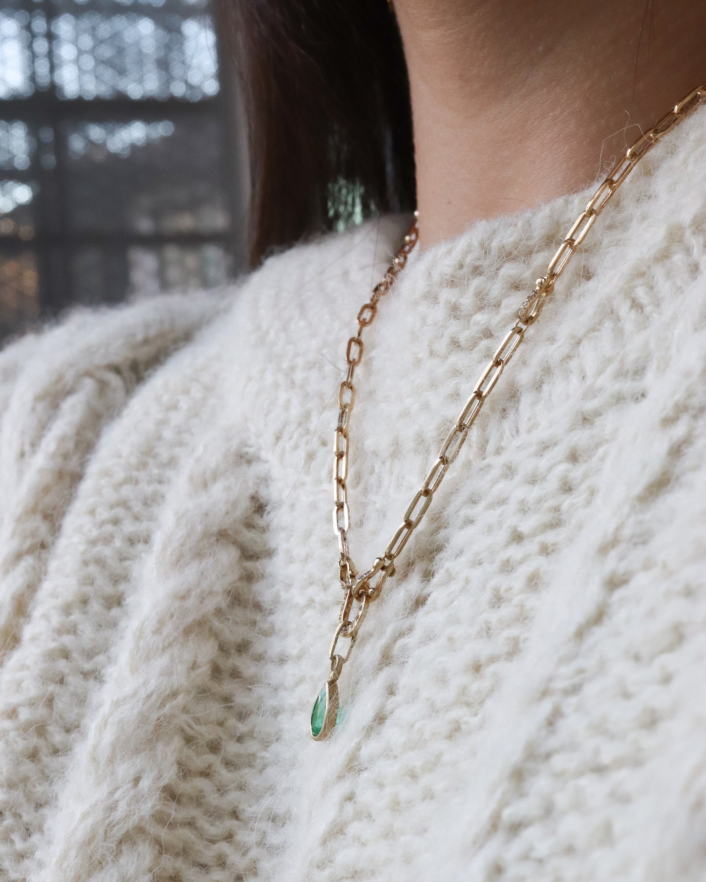 Horseshoe Collet Necklace - Emerald -