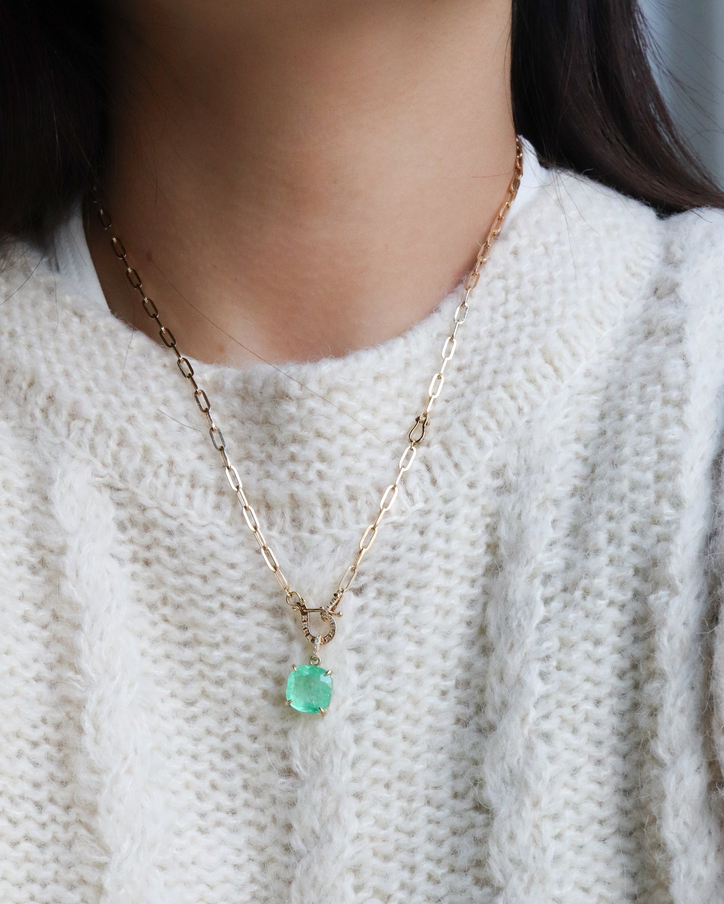 Hibiki Stone Prong Necklace - Emerald -