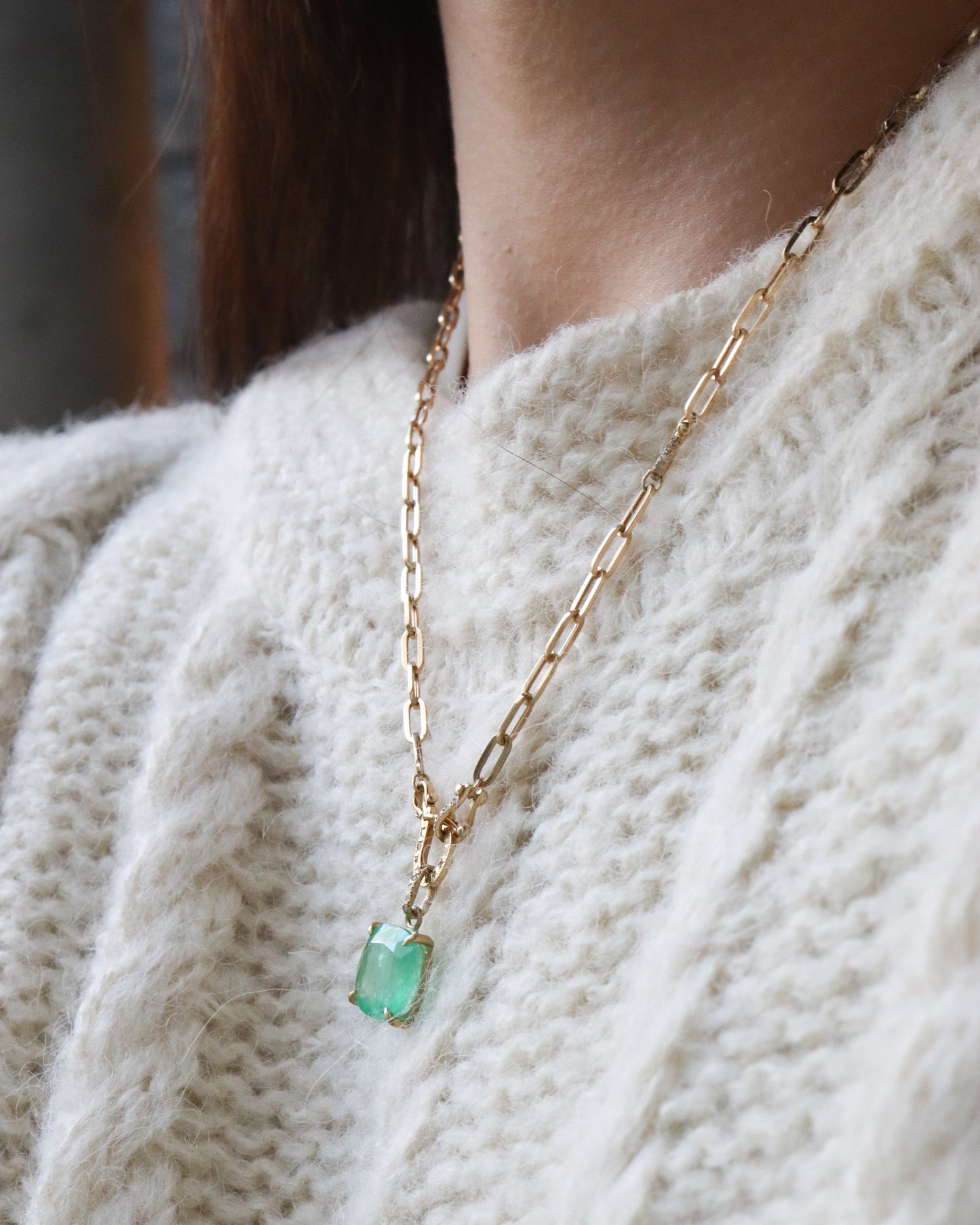 Hibiki Stone Prong Necklace - Emerald -