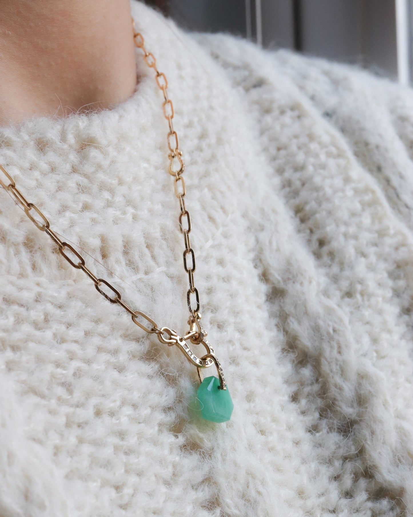 Hibiki Stone Necklace - Emerald / Diamond -