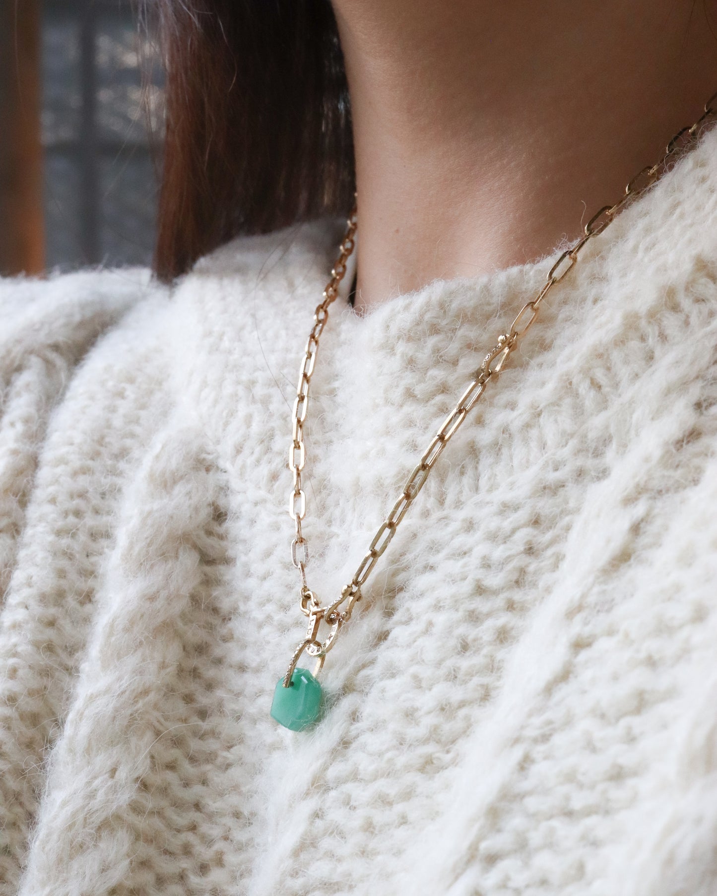 Hibiki Stone Necklace - Emerald / Diamond -