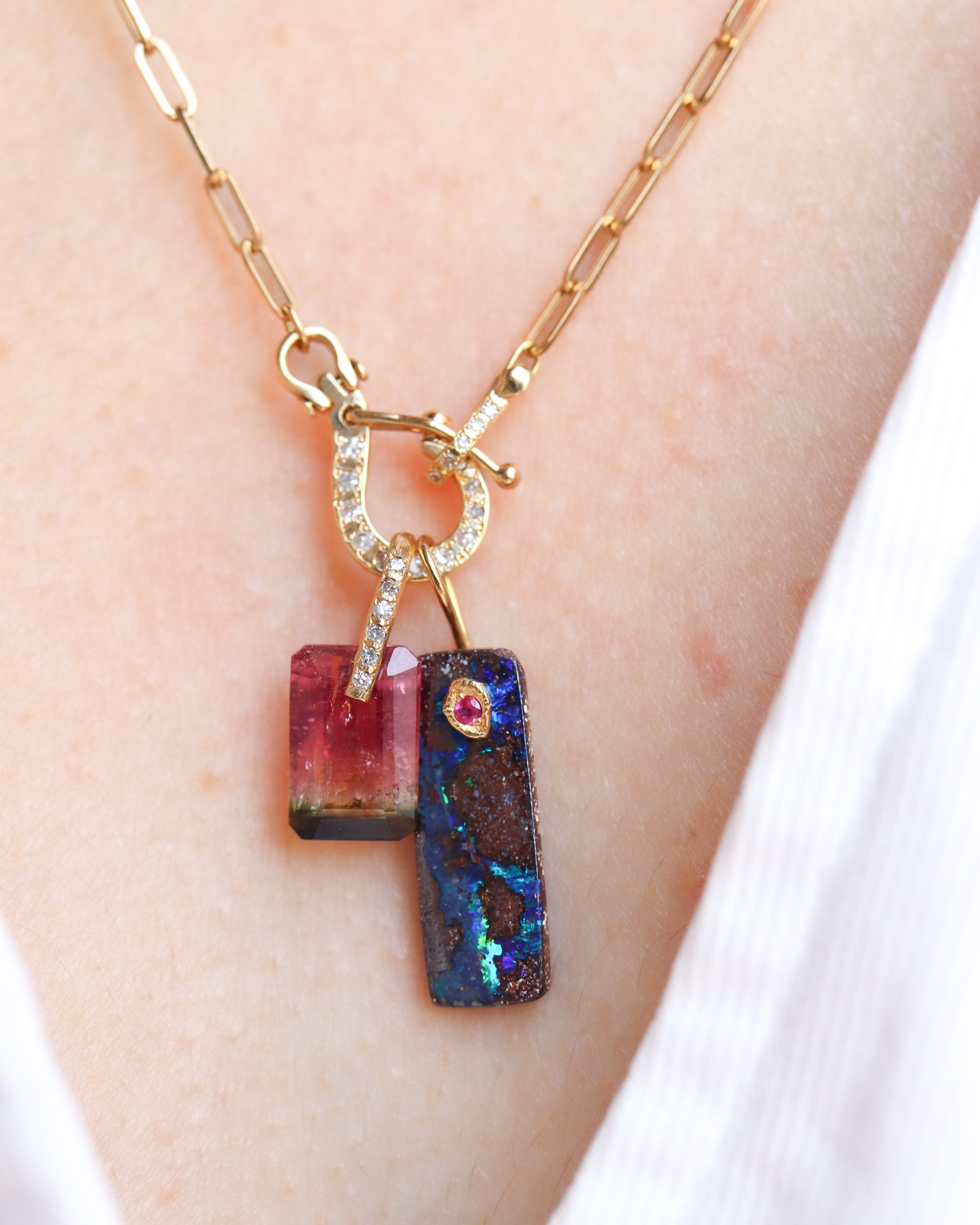 Hibiki Stone Necklace - Bicolor Tourmaline / Diamond -
