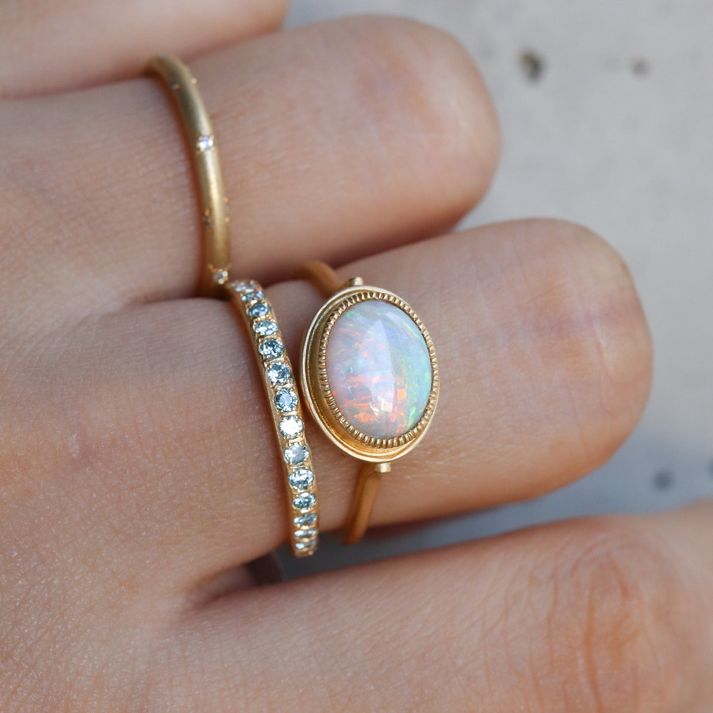 Column Milgrain Ring - Opal -