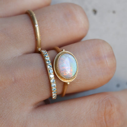 Column Milgrain Ring - Opal -