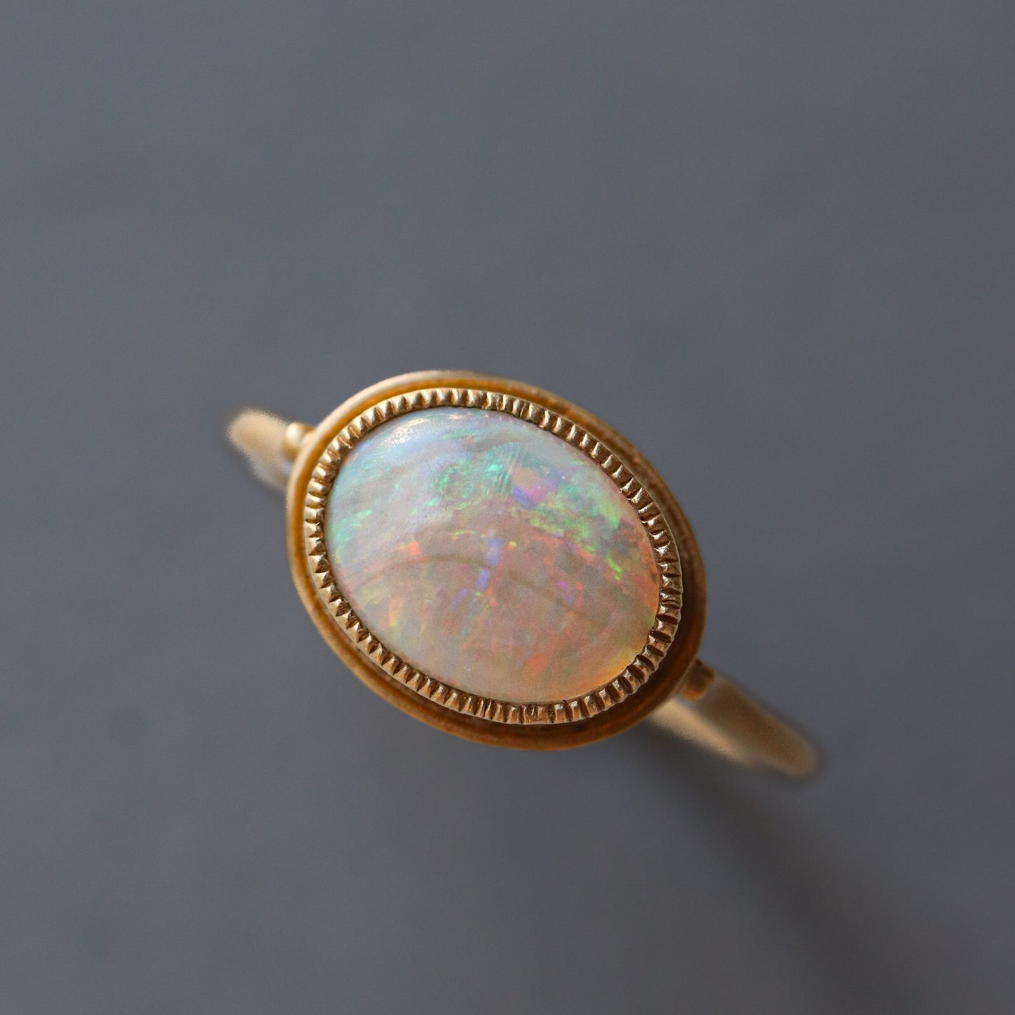 Column Milgrain Ring - Opal -