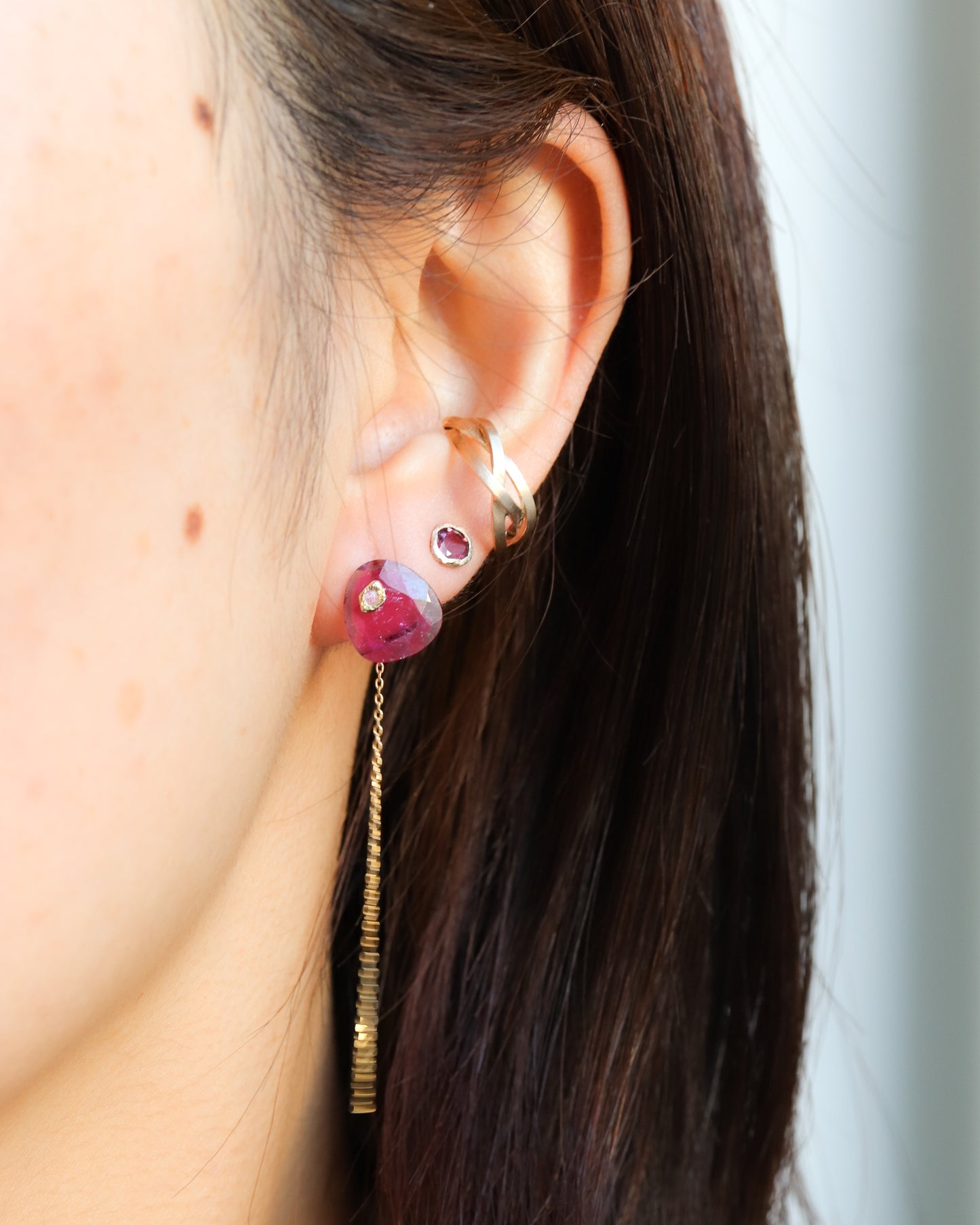 Flat Pierced Earring - Bicolor Tourmaline - C