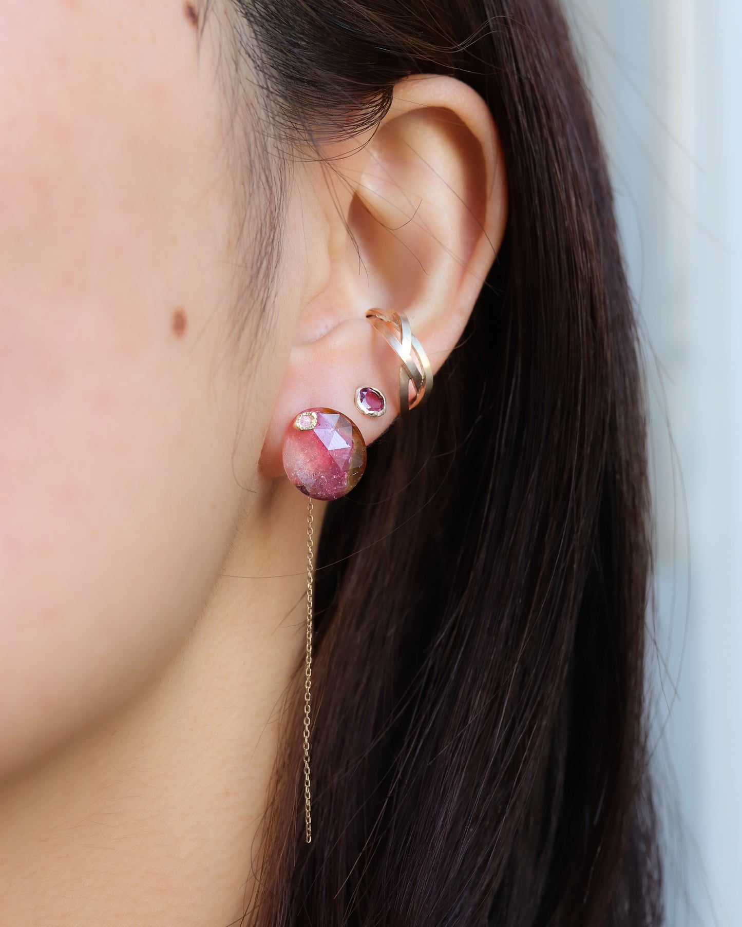 Flat Pierced Earring - Bicolor Tourmaline - D