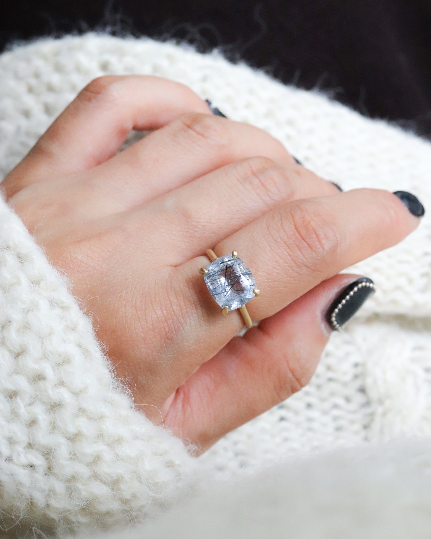 Prong Ring - Blue Tourmaline in Quartz -