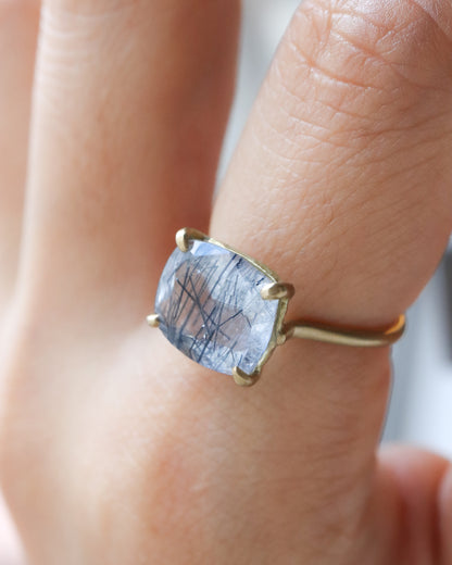 Prong Ring - Blue Tourmaline in Quartz -