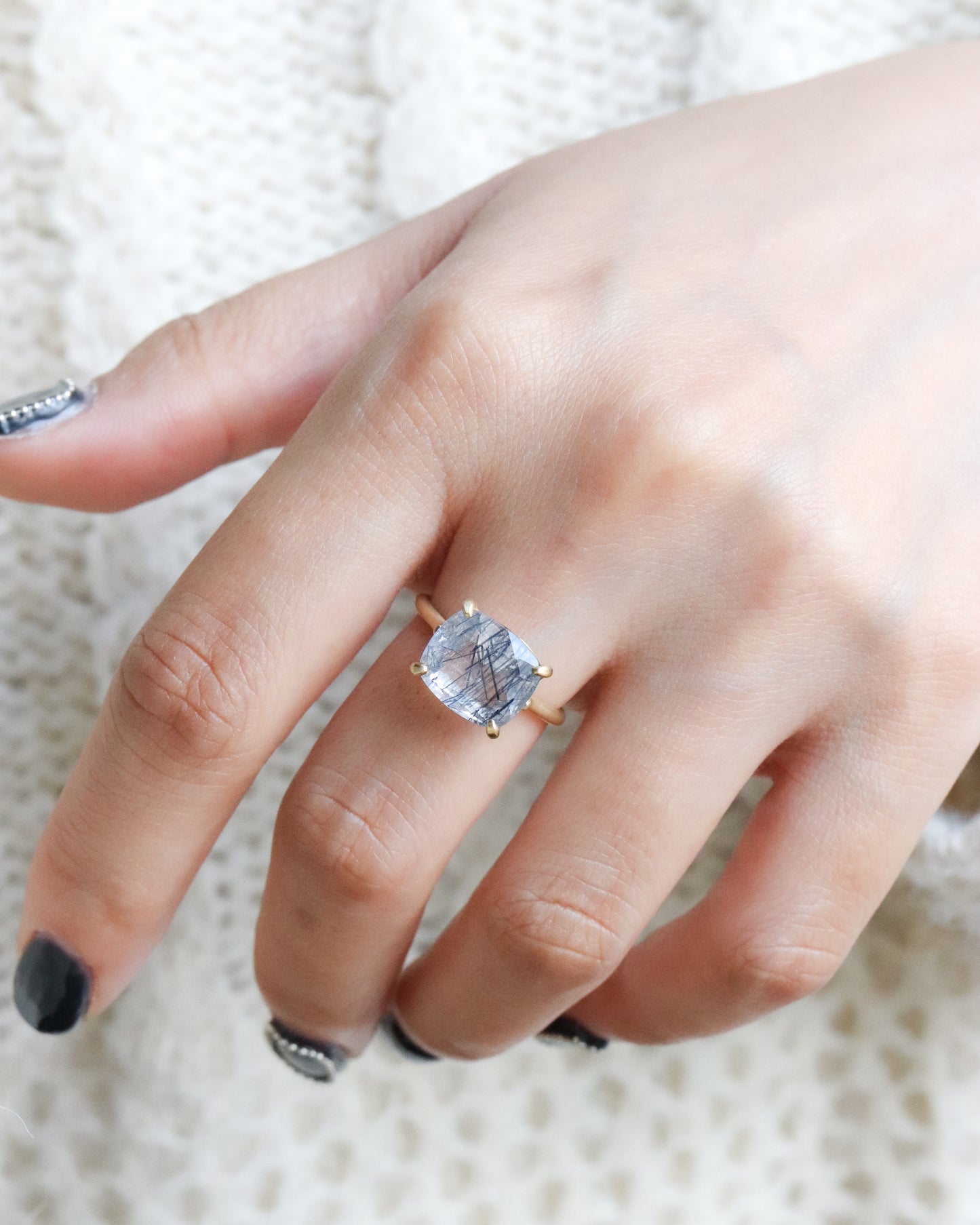 Prong Ring - Blue Tourmaline in Quartz -