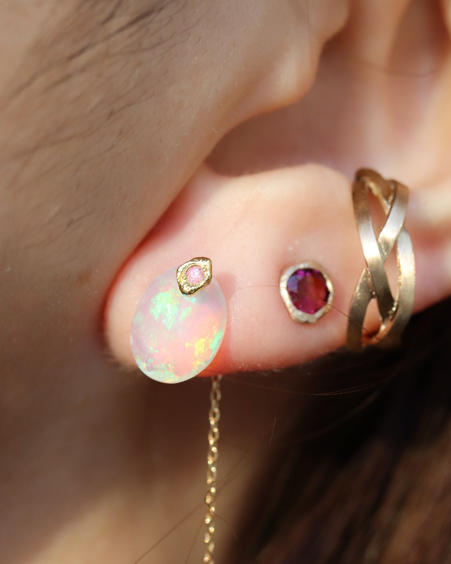 Flat Pierced Earring - Opal - B