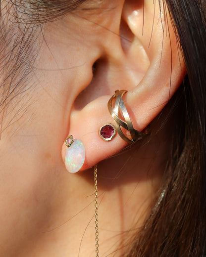 Flat Pierced Earring - Opal - B