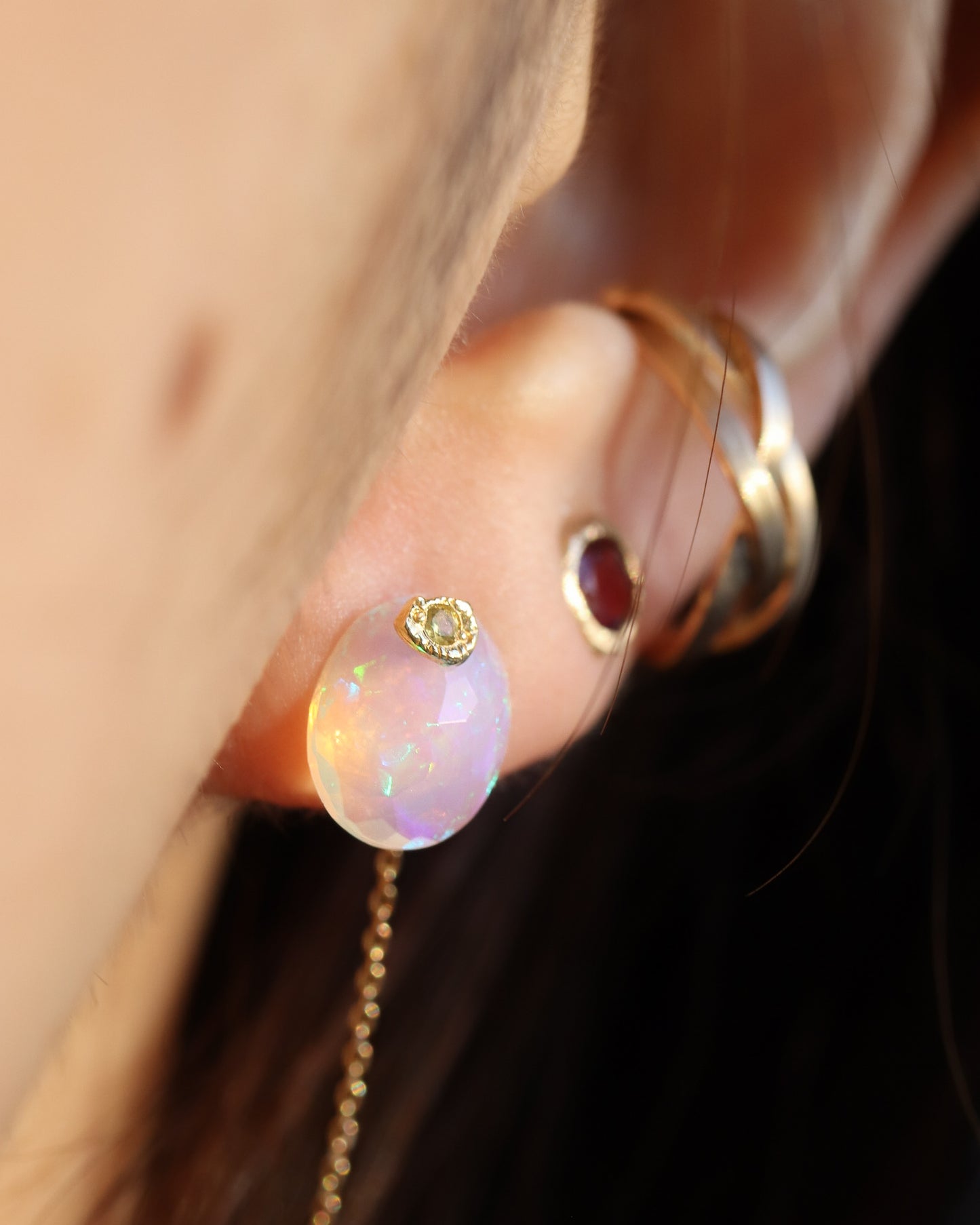 Flat Pierced Earring - Opal - A