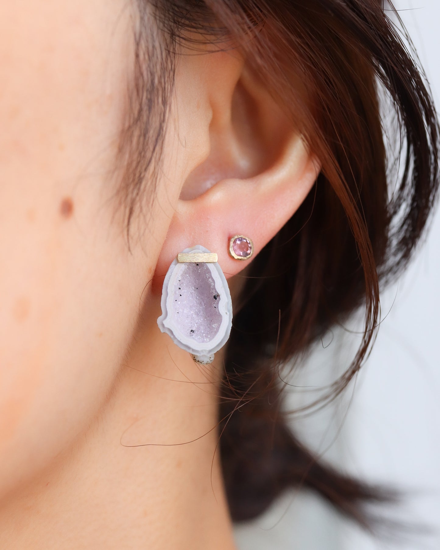 Bar stone Pierced Earring - Baby  geode -