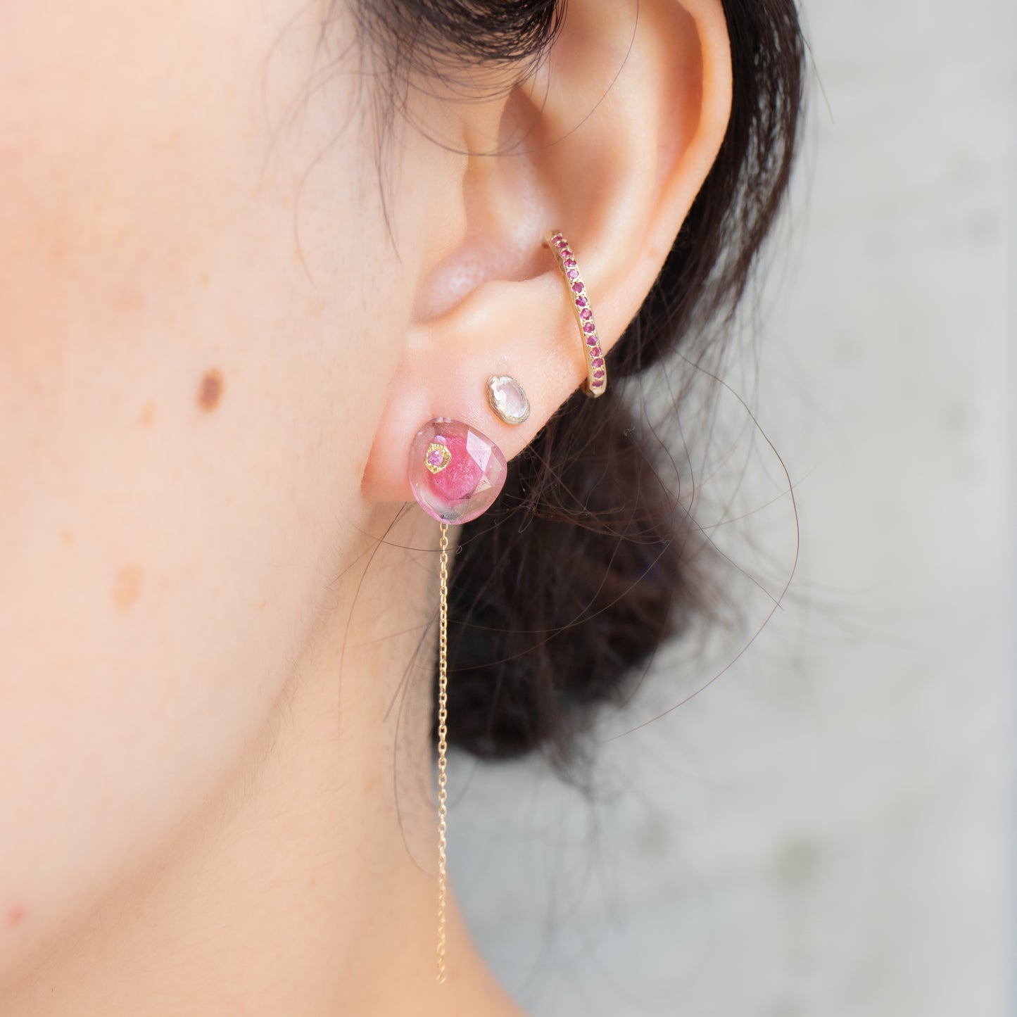 Flat Pierced Earrings - Bicolor Tourmaline -