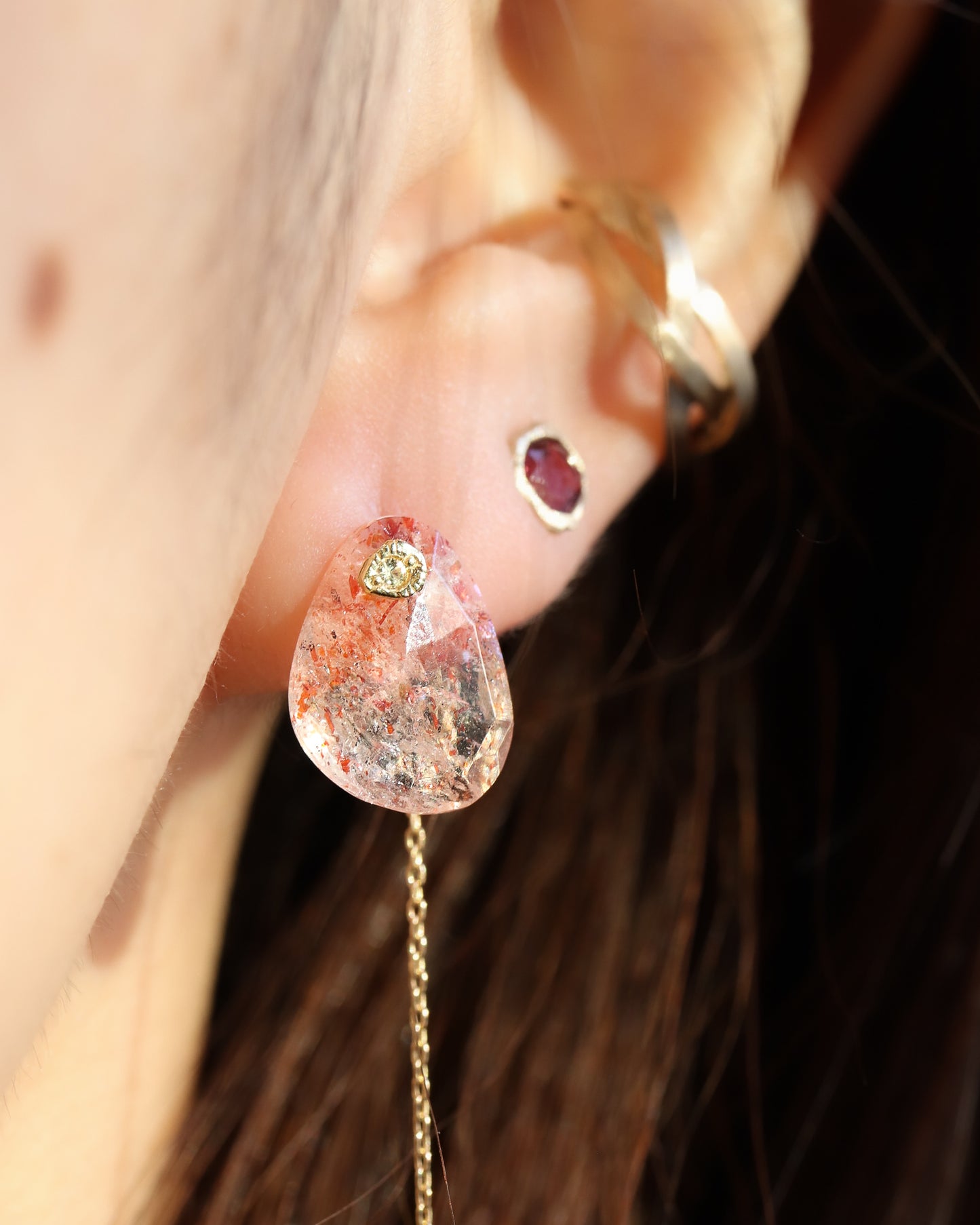 Flat Pierced Earring - Sunstone -