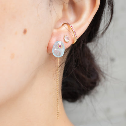 Flat Pierced Earring - Aquamarine -