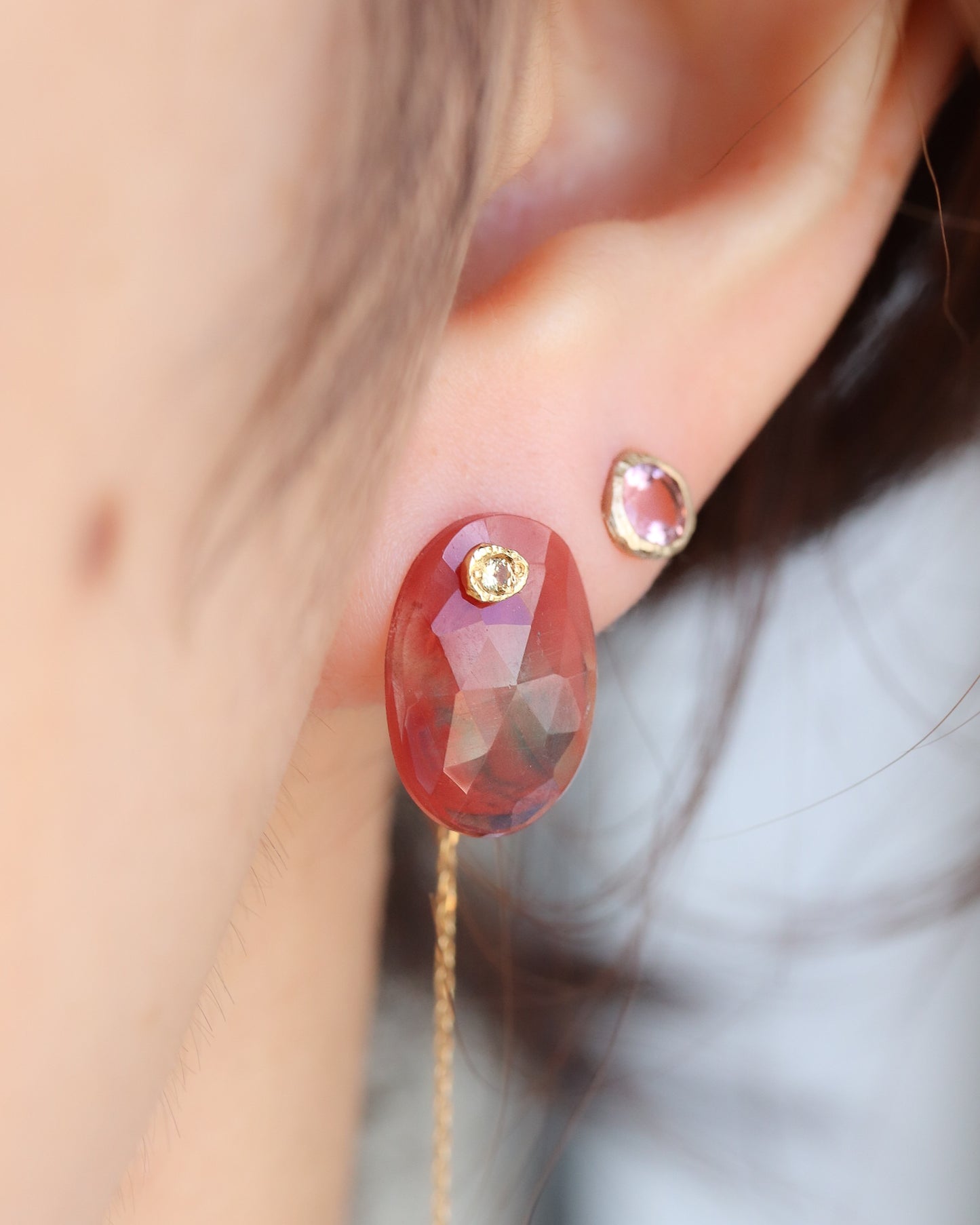 Flat Pierced Earring - Andesine -