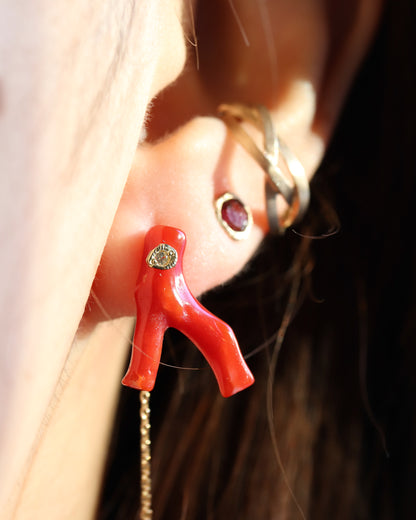 Flat Pierced Earring - Coral -