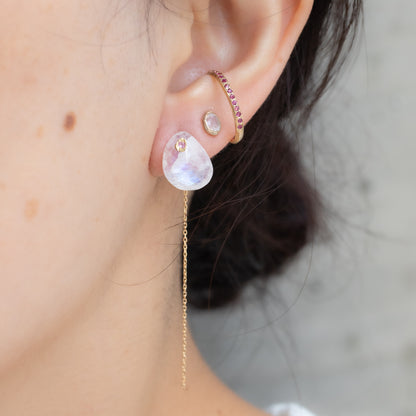 Flat Pierced Earring - Rainbow Moon Stone -