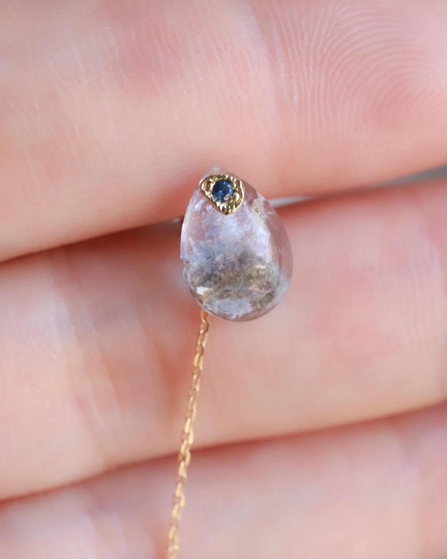 Flat Pierced Earring - Dumortierite in Quartz -