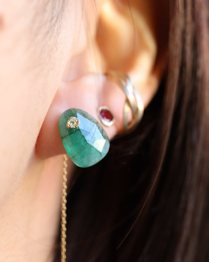 Flat Pierced Earring - Emerald -