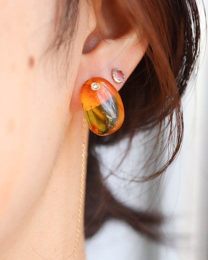 Flat Pierced Earring - Amber -