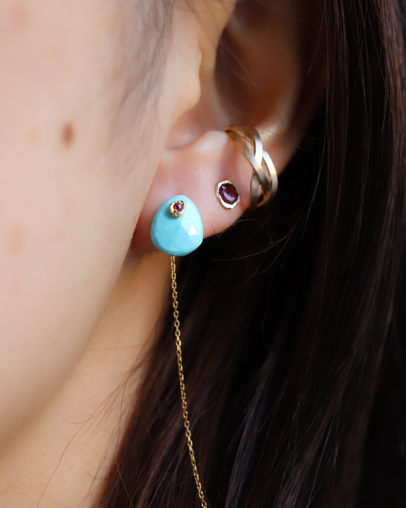 Flat Pierced Earrings - Turquoise -