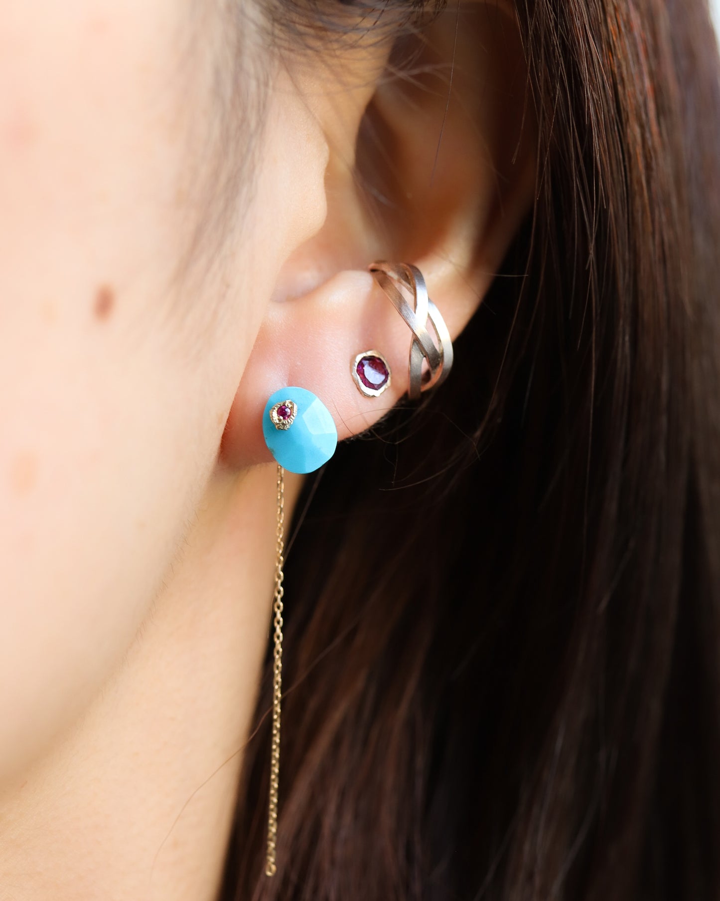 Flat Pierced Earring - Turquoise -