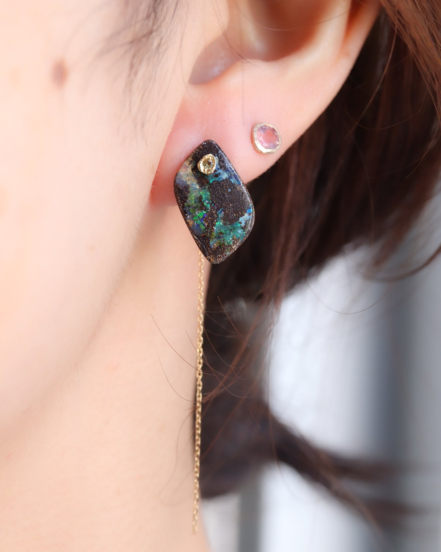 Flat Pierced Earrings - Boulder Opal -