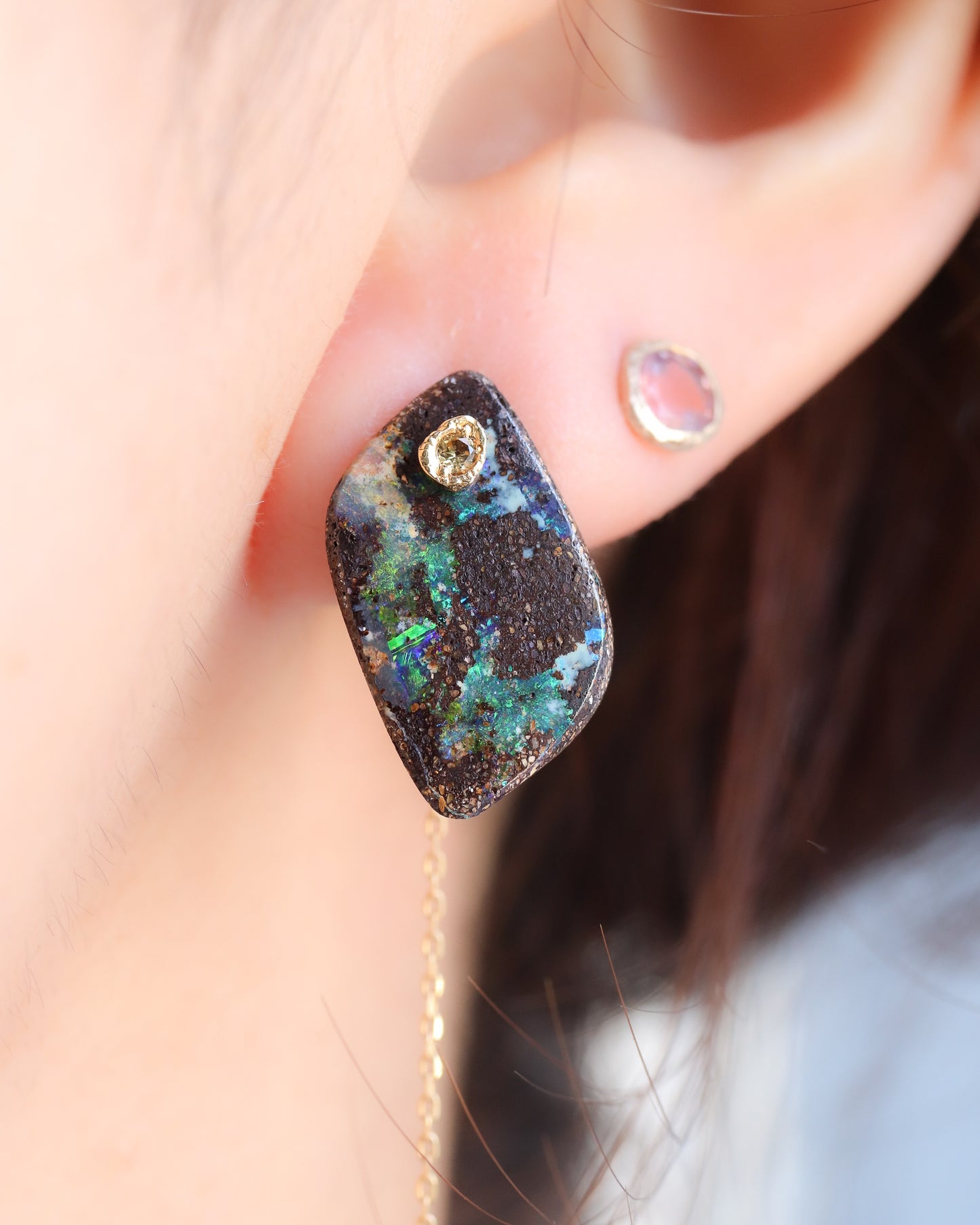 Flat Pierced Earrings - Boulder Opal -