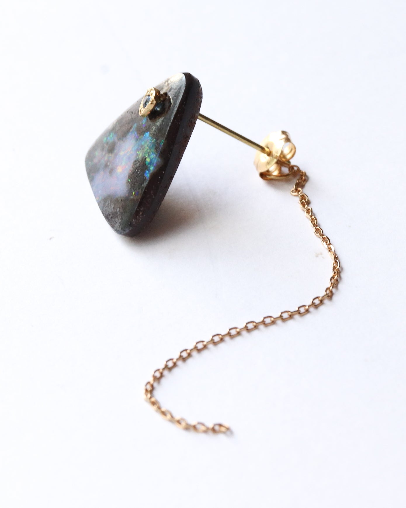 Flat Pierced Earrings - Boulder Opal -