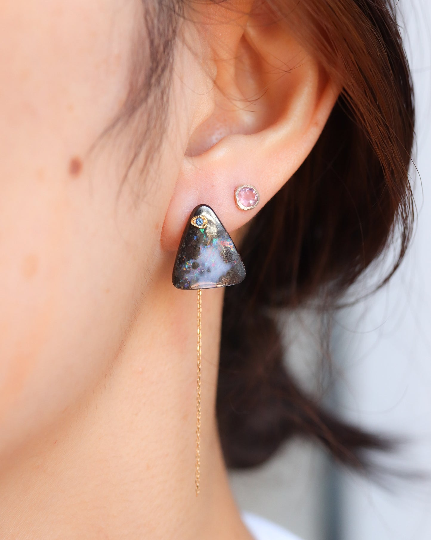 Flat Pierced Earring - Boulder Opal -