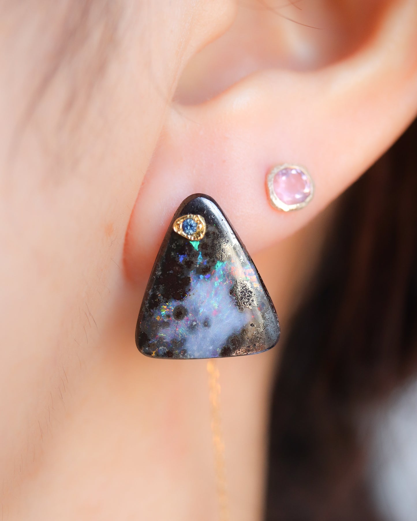 Flat Pierced Earring - Boulder Opal -