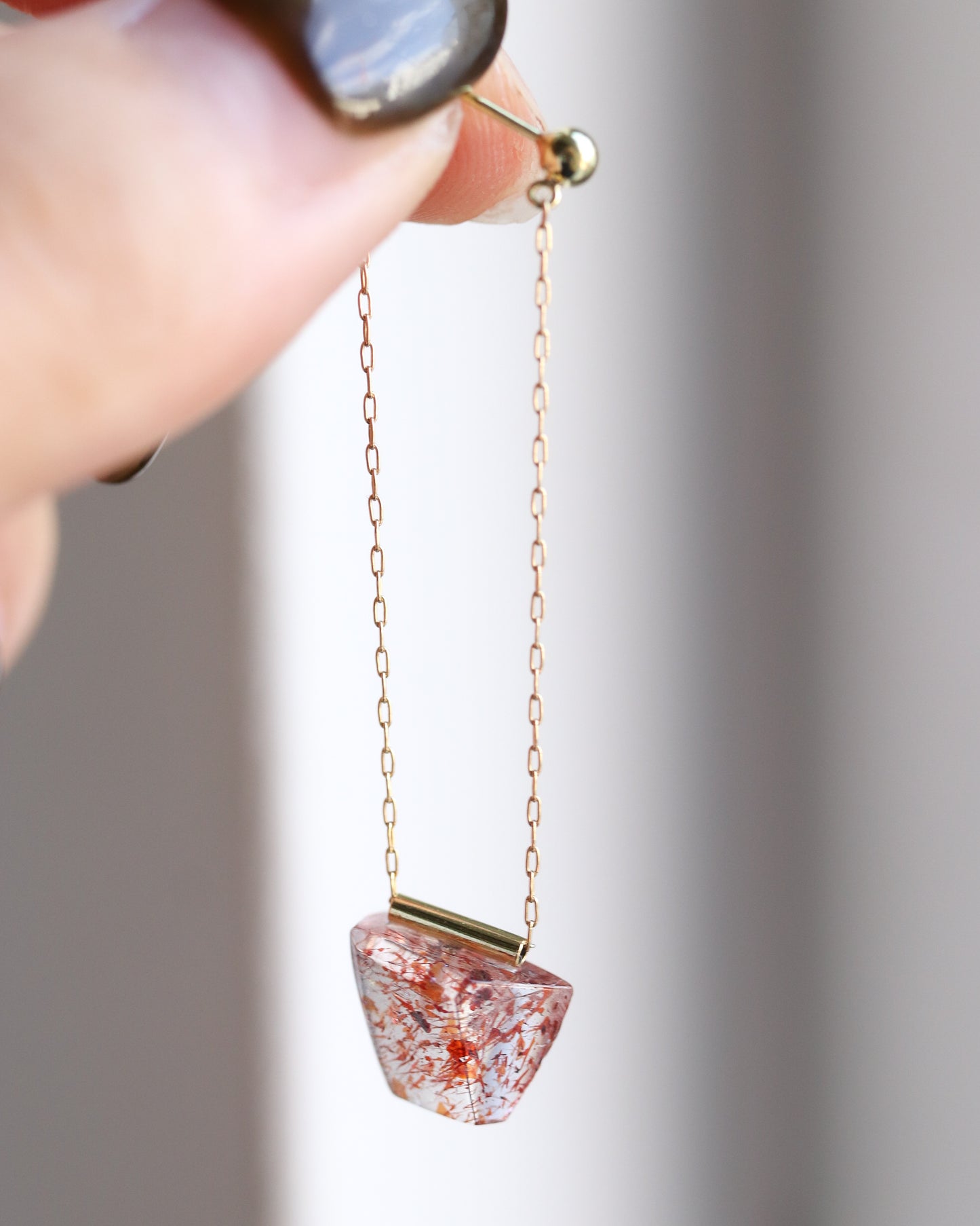 Pipe Pierced Earrings - Strawberry Quartz -