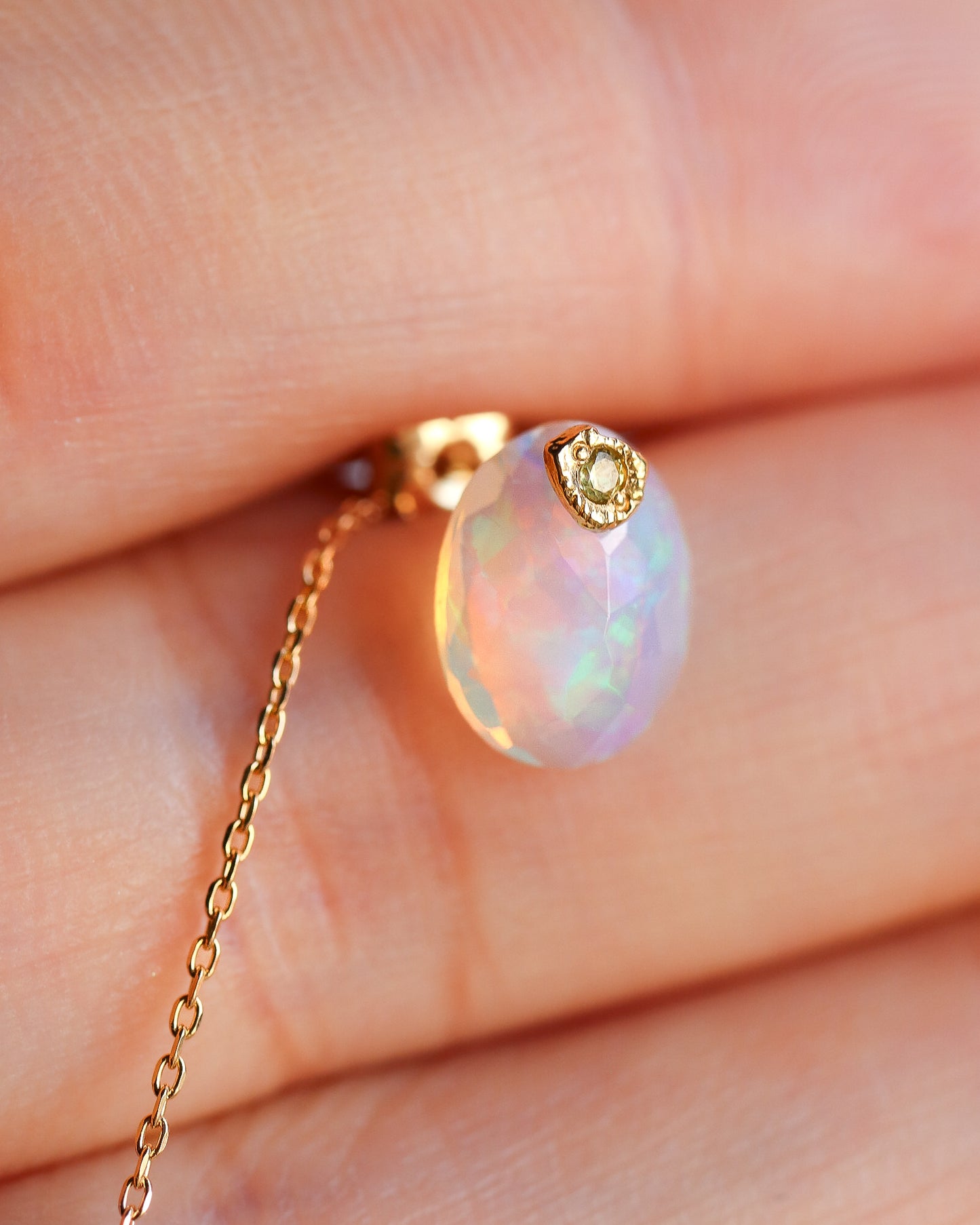 Flat Pierced Earring - Opal - A