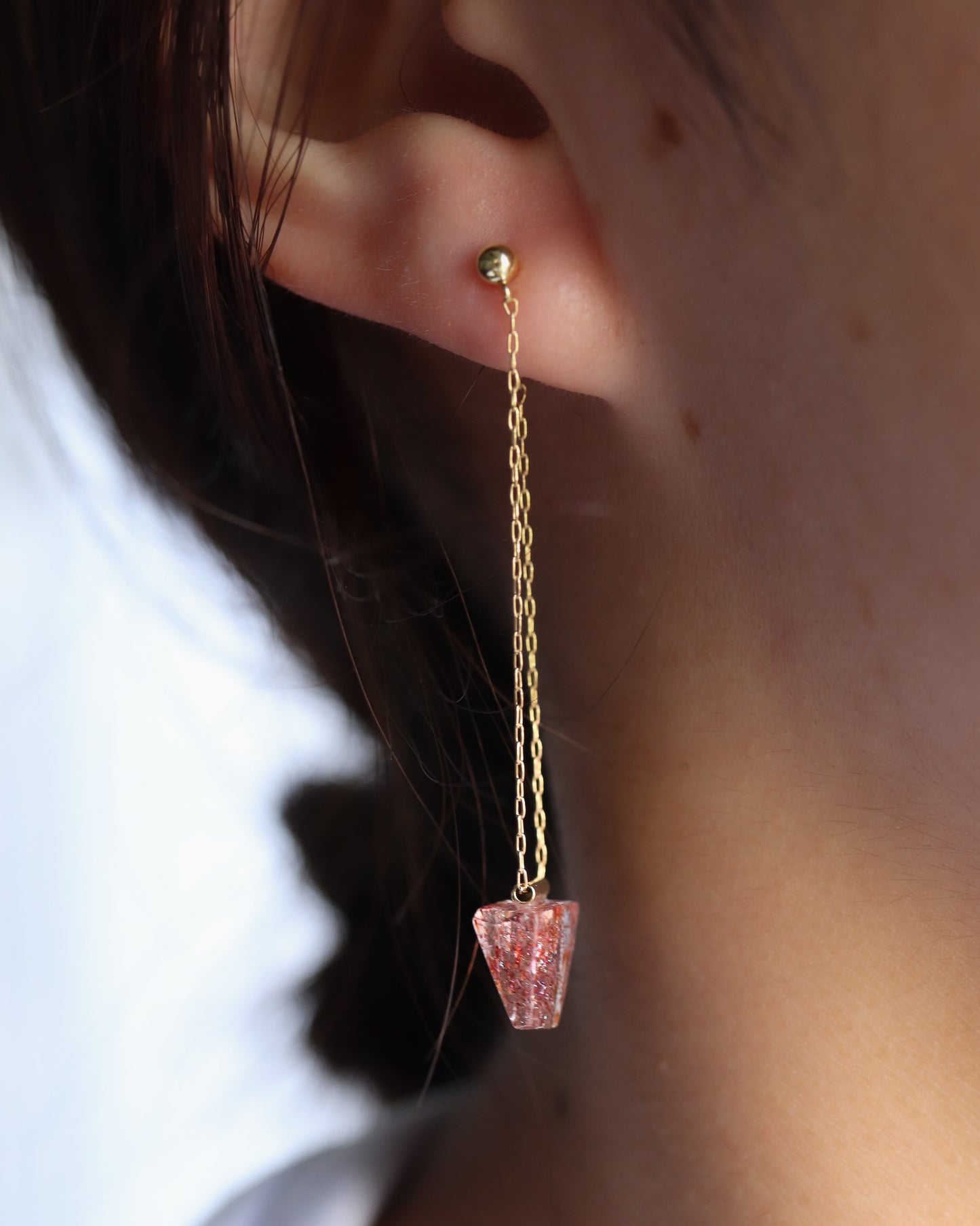 Pipe Pierced Earring - Strawberry Quartz -