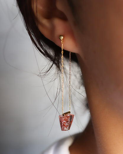 Pipe Pierced Earrings - Strawberry Quartz -