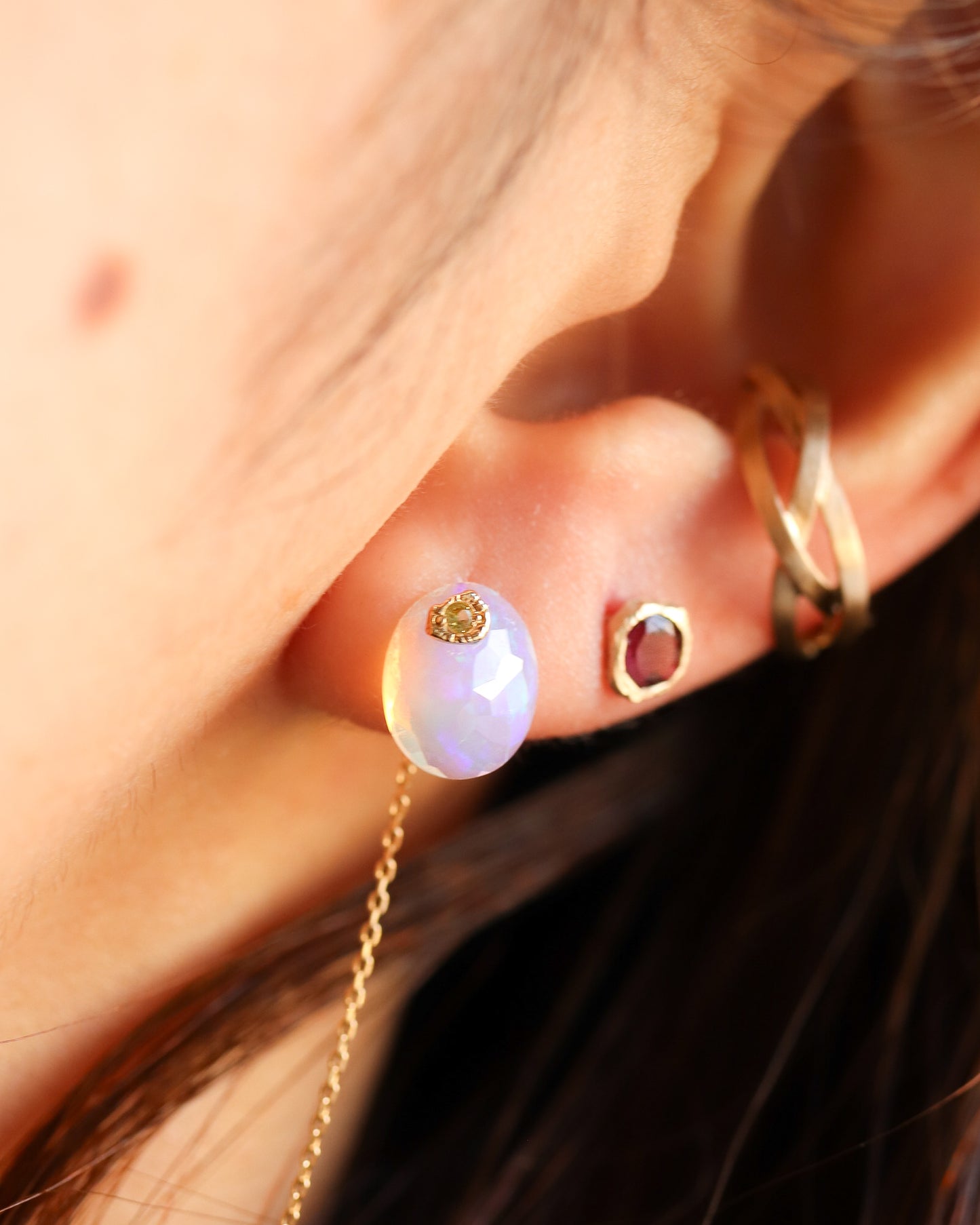 Flat Pierced Earring - Opal - A