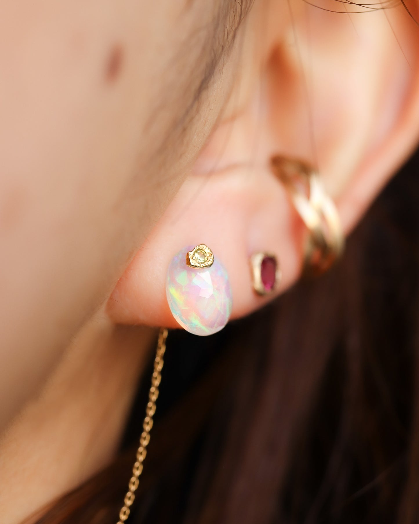 Flat Pierced Earring - Opal - A